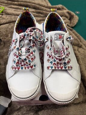 BOBS from Skechers White Sneakers with Multicolor Heart Laces